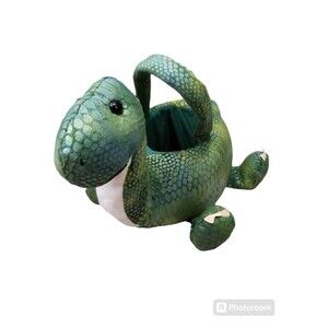 Green Dinosaur Plush Basket Tote By City Streets Perfect For Easter Halloween